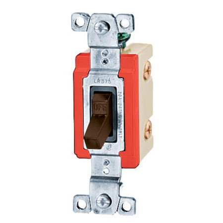 HUBBELL WIRING DEVICE-KELLEMS Switches and Lighting Controls, Industrial Grade, Toggle Switches, General Purpose AC, Single Pole, 20A 347V AC, Terminal Screws, Brown HBL18221CN